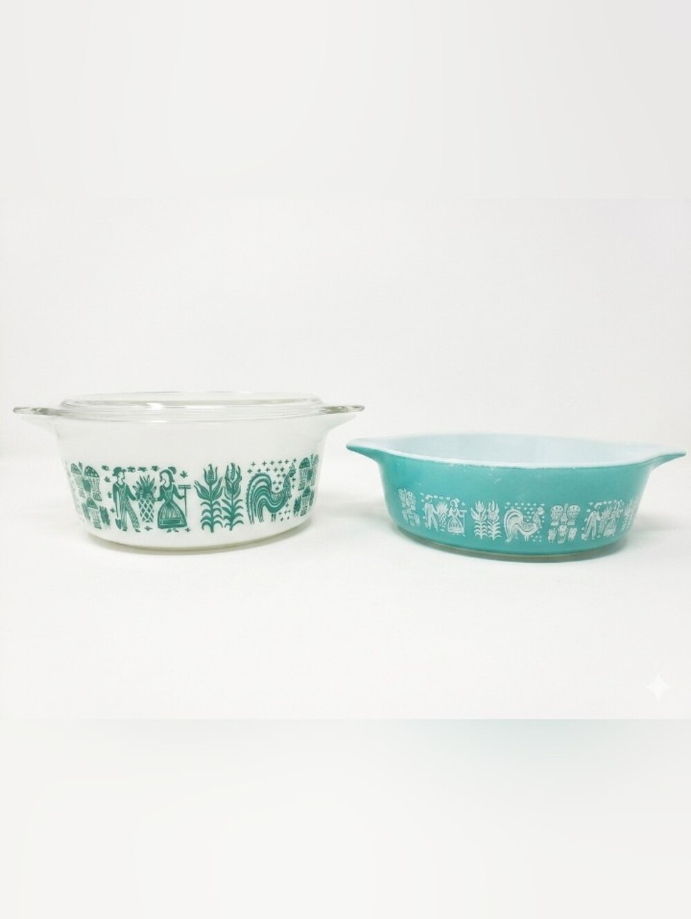 Vintage Pyrex Cinderella Amish Butterprint Turquoise Teal Bowls 2 Piece Set #441
